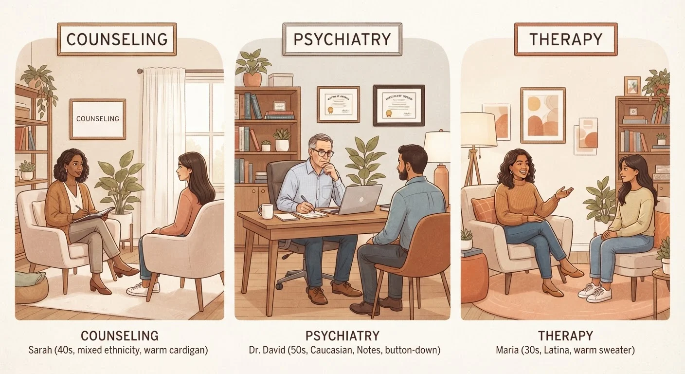 Therapy, Counseling, and Psychiatry: Understanding the Differences